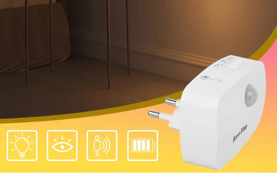 LED Night Light With Motion Sensor Light EU US Plug Socket Lamps Children Night Lights Wireless Wall Bedside Bedroom Night Lamp