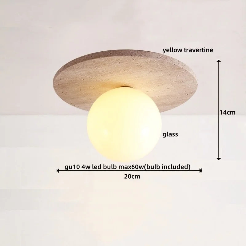 IWHD Natural Stone LED Ceiling Light Decoration Wabi-sabi Wind Aisle Corridor Living Room Modern Ceiling Lamp Yellow Travertine
