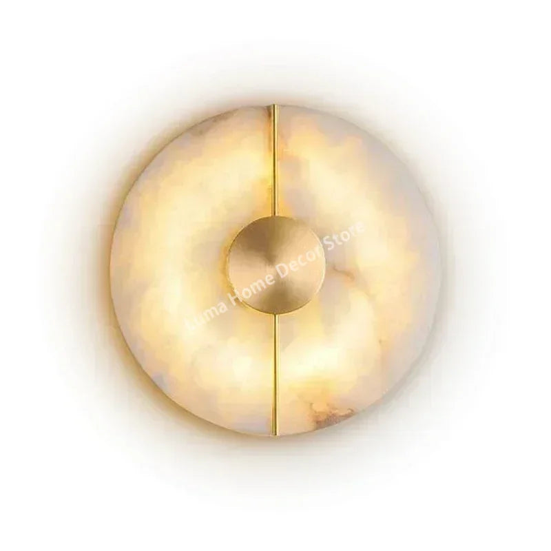 Modern Luxury Creative Natural Marble Copper Wall Light - Alabaster Marble Wall Sconce for Bedroom Bedside Living Room Aisle