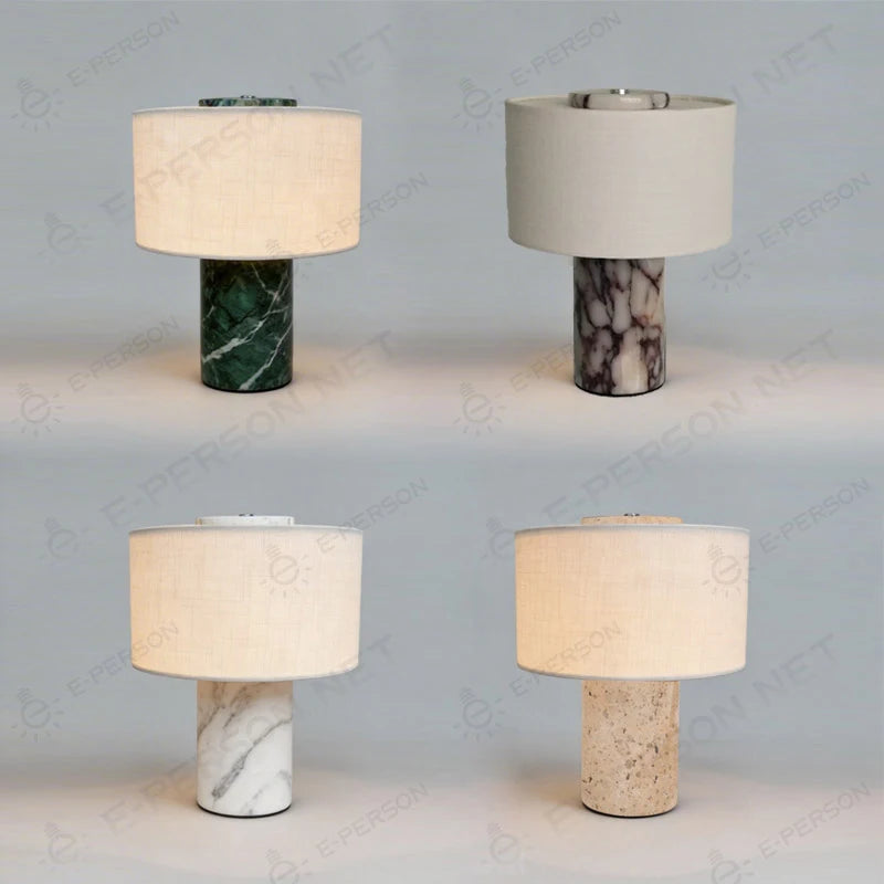 Lessa Marble-Style Table Lamp with Fabric Shade
