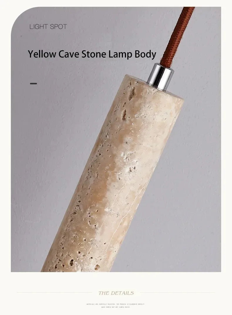 Led Pendant Lamp Long Tube Wood Ceiling Lamp Japan Style Quiet Wind Bedroom Bedside Chandelier Retro Modern travertine  lighting