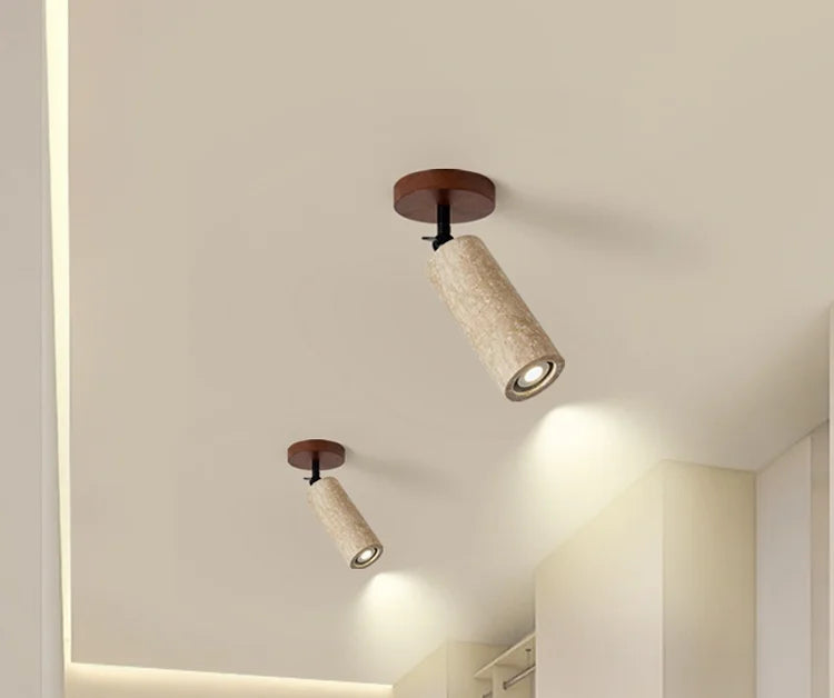IWHD Natural Stone LED Ceiling Light Decoration Wabi-sabi Wind Aisle Corridor Living Room Modern Ceiling Lamp Yellow Travertine