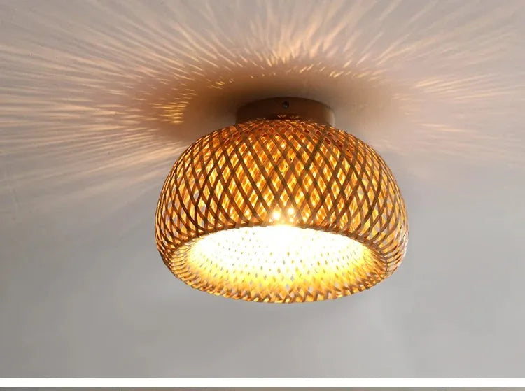 Retro Led Bamboo Woven Ceiling Lamp Corridor Aisle Living Room Ceiling Light E27 Woven Lamps Decorative Fixtures