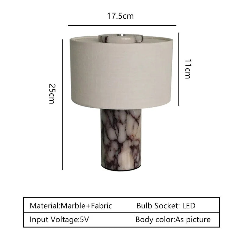 Lessa Marble-Style Table Lamp with Fabric Shade