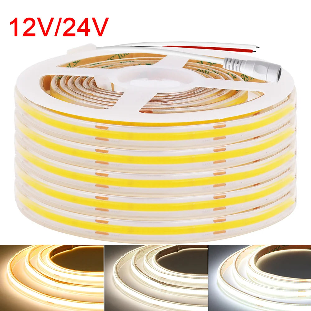 12V / 24V COB LED Strip – 480 LEDs/m, IP67 Options