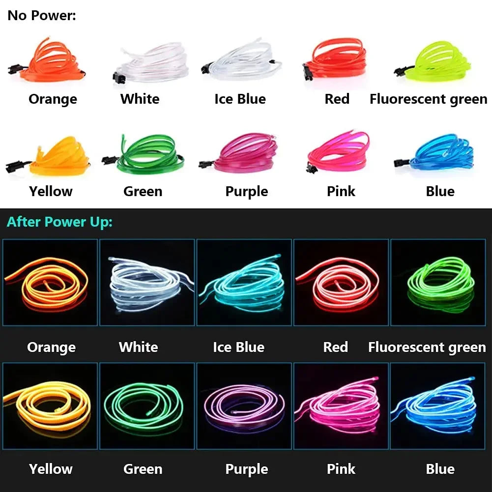 5M Car Interior LED Strip Light EL Wire Neon Ambient Lighting USB Flexible Decoration DIY Auto Party Atmosphere Lamp Diode