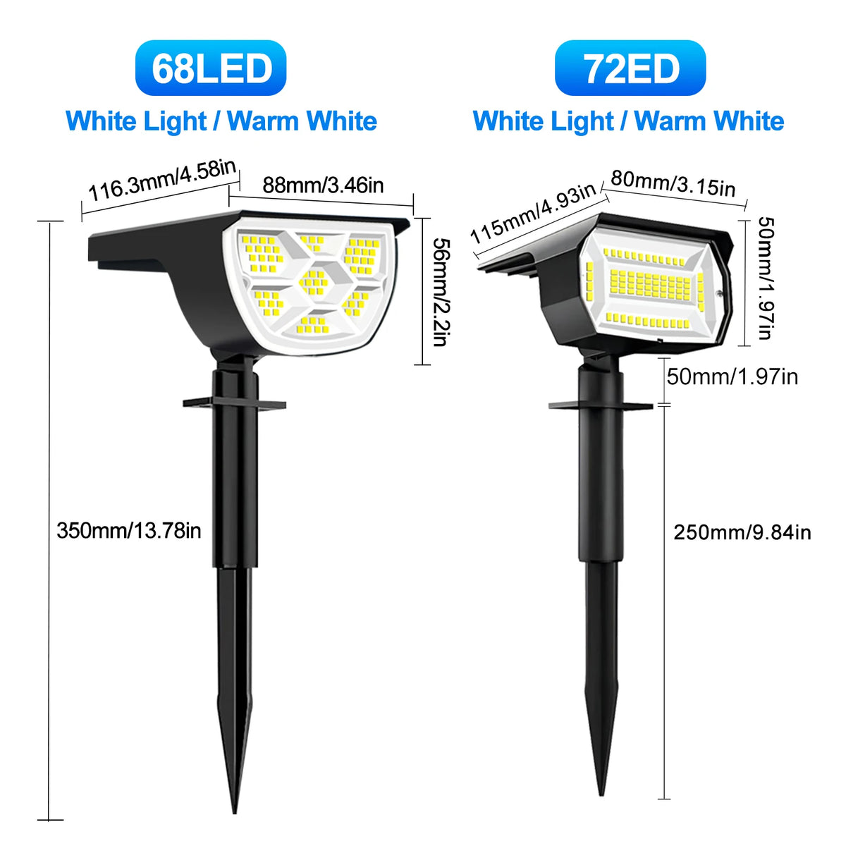 72/68 LED Solar Landscape Lights Outdoor IP65 Waterproof Solar Light with 3 Modes Solar Garden Spotlight for Yard Lawn Walkway
