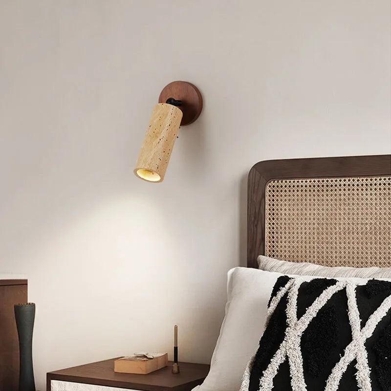 Simple bedroom bed wall lamp designer Japanese wabi-Sabi wood staircase corridor homestay Huangdong stone wall lamp