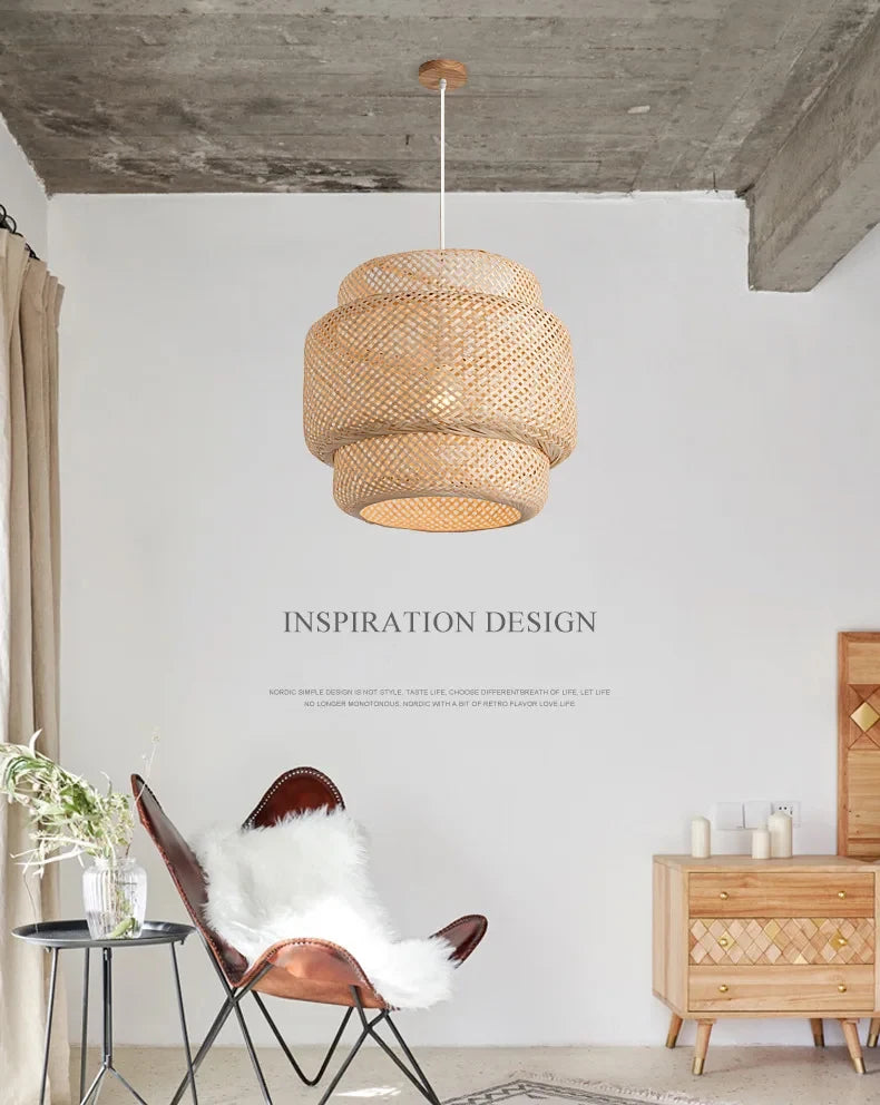 Hand Knitted Chinese Style Weaving Hanging Lamps 18/19/30cm Bamboo Pendant Lamp Restaurant Home Decor Lighting Fixtures