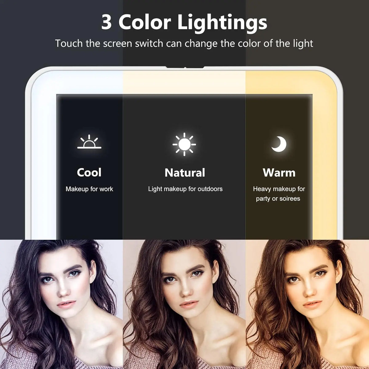 LED Foldable Travel Makeup Mirror 3 Colors Light Modes USB Rechargeable Touch Screen Portable Tabletop Cosmetic Mirror Handheld
