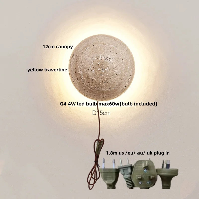 IWHD Wood LED Wall Lamp Sconce Pull Chain Aisle Bedroom Rotate Yellow Travertine Nordic Modern 2 Lighting Bathroom Mirror Light