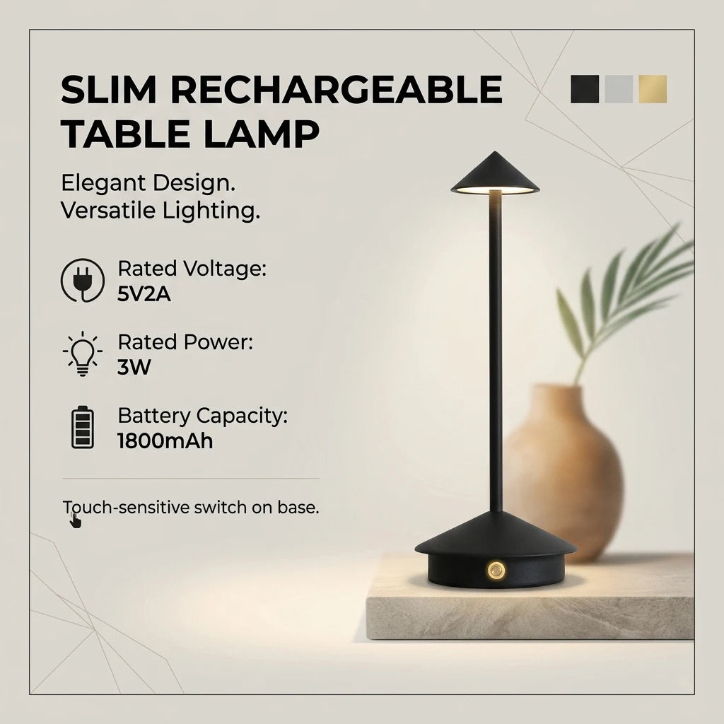 GGbingo Rechargeable Table LED Lamp Touch Sensor  Desk Lamp for Restaurant Bar Bedroom 3 Color Temperatures Stepless Dimming