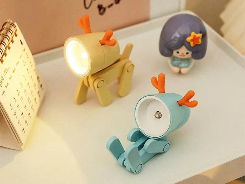 LED Night Light Mini Folding Desk Lamp Cute Pet Lights Dog Deer Portable Night Light Student Living Room Decor Gift