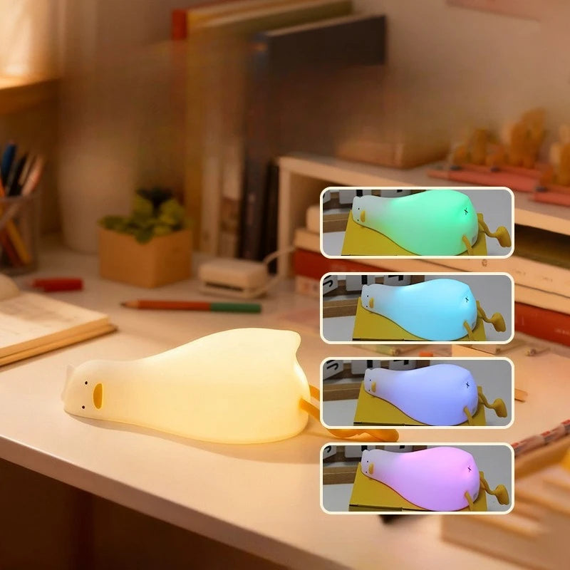 LED Duck Night Light Rechargeable Touch Silicone Cartoon Clap Duck Sleeping Night Lamp for Bedroom Decoration Children Gift