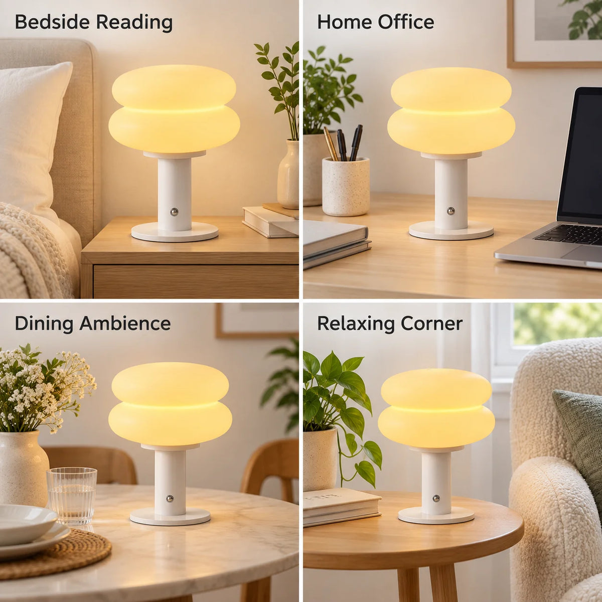 Bauhaus Table Lamp Plastic Lampshade Bedroom Bedside Living Room Nordic Mushroom Lamp 9-Level Brightness Dimming Ambient Light