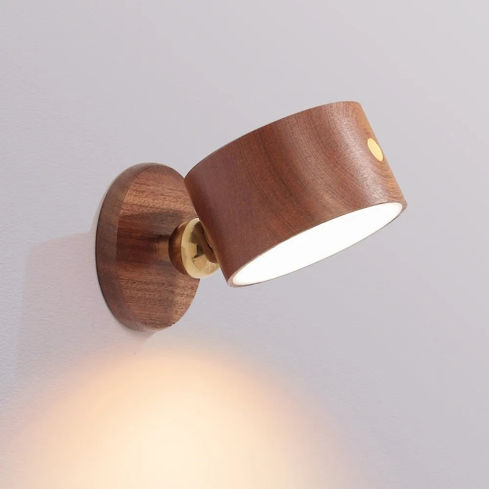 360° Rotating Wood Color Wall Mounted Lamp Touch Control Magnetic Mounting LED Wall Sconce Dimmable Warm White USB Rechargeable