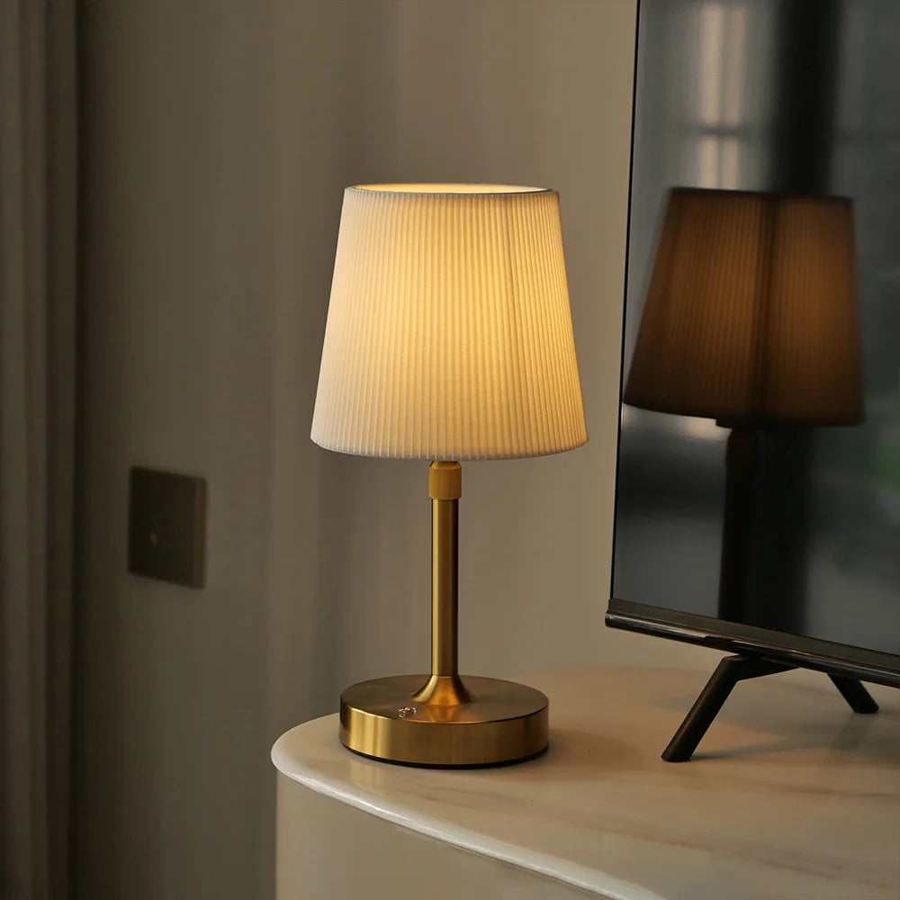 Fabric Desk Lamp Rechargeable Touch Table Lamp Replaceable E12 Bulb 2700K For Restaurant Hotel Room Bedside Decor Lighing