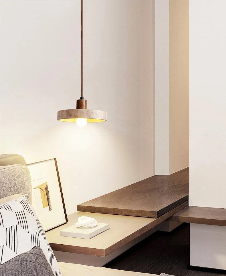 Natural Stone Pendant Light with E27 Bulb Travertine Hanging Lamp Ceiling Suspension for Kitchen Living Dining Room Bedroom
