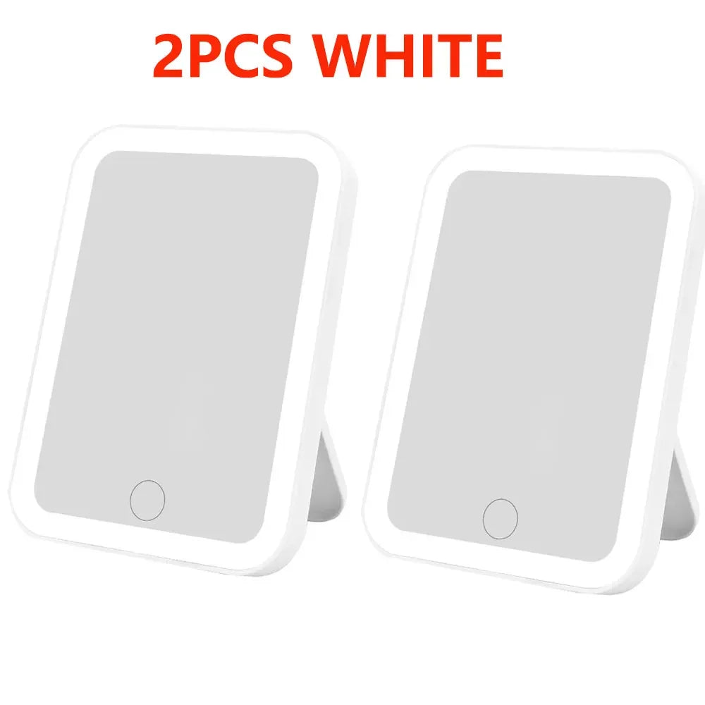 3 Colors LED Vanity Mirror Touch Screen 3 Brightness Dimmable USB Rechargeable Portable Makeup Mirror