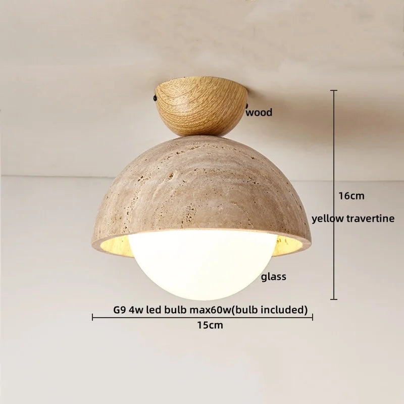 IWHD Natural Stone LED Ceiling Light Decoration Wabi-sabi Wind Aisle Corridor Living Room Modern Ceiling Lamp Yellow Travertine