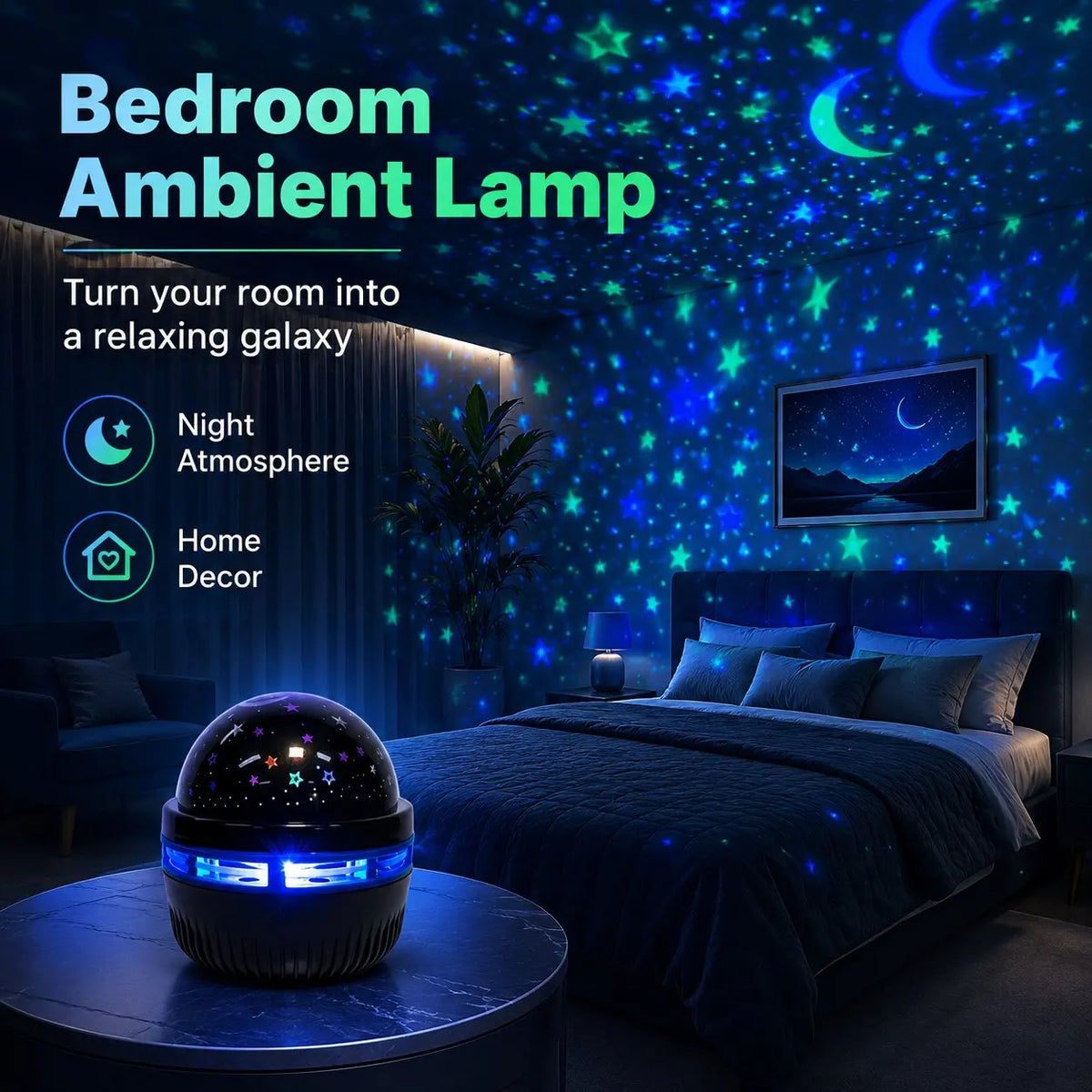 Starry Sky Projector Lamp RGB Galaxy Light Moon Star LED Night Lamp USB Ambient Light Bedroom Home Party Decoration