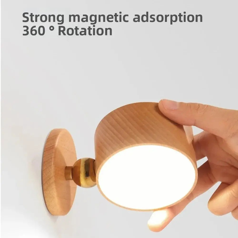 360° Rotating Wooden Wall Mounted Lamp Dimmable Magnetic Mountin Magnetic Night Light Touch Control Double-sided LED Wall Sconce