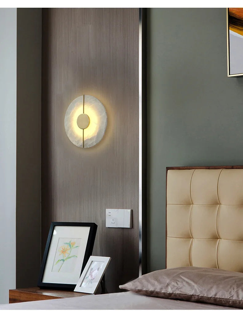 Modern Luxury Creative Natural Marble Copper Wall Light - Alabaster Marble Wall Sconce for Bedroom Bedside Living Room Aisle