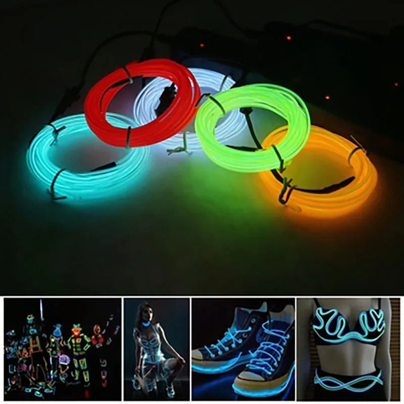 1m 3m 5m Glow EL Wire Neon Cable for Christmas Dance Party DIY Costumes Multicolor Illuminated Light AA Battery  Lamp LED Strip