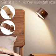 360° Rotating Wood Color Wall Mounted Lamp Touch Control Magnetic Mounting LED Wall Sconce Dimmable Warm White USB Rechargeable