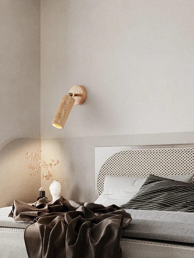 Simple bedroom bed wall lamp designer Japanese wabi-Sabi wood staircase corridor homestay Huangdong stone wall lamp
