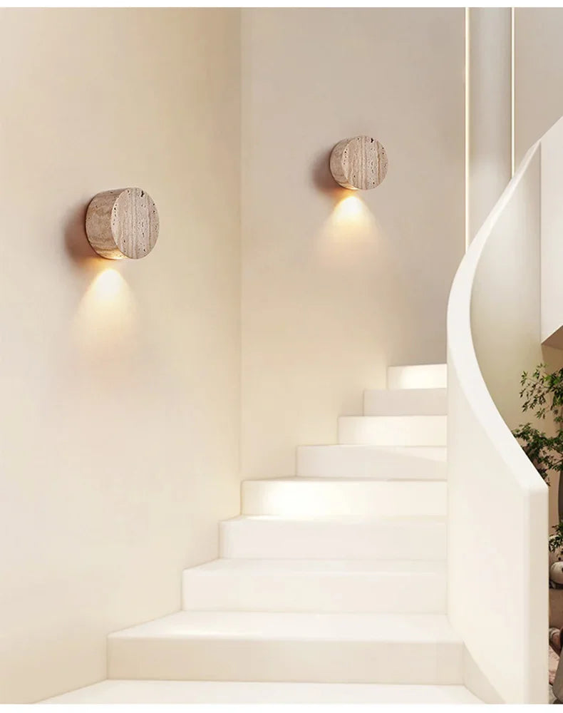 Luma Wabi-Sabi Yellow Travertine Wall Light, Natural Stone LED Wall Sconce Lamp For Bedroom Bedside Aisle Stair Restaurant