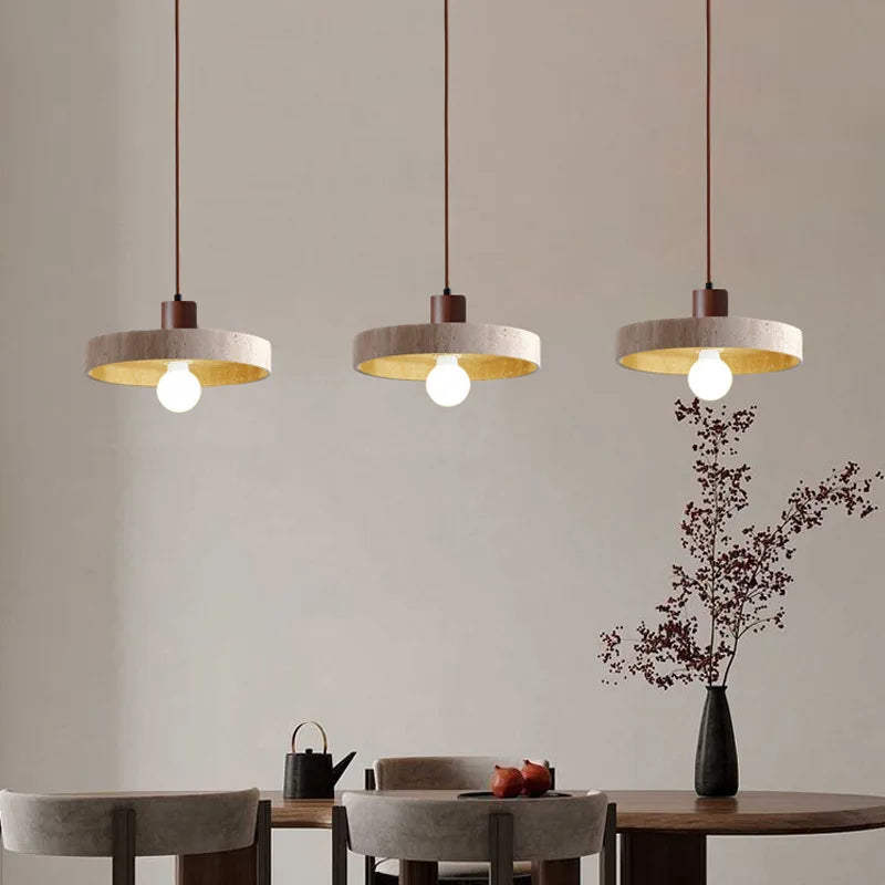 Natural Stone Pendant Light with E27 Bulb Travertine Hanging Lamp Ceiling Suspension for Kitchen Living Dining Room Bedroom