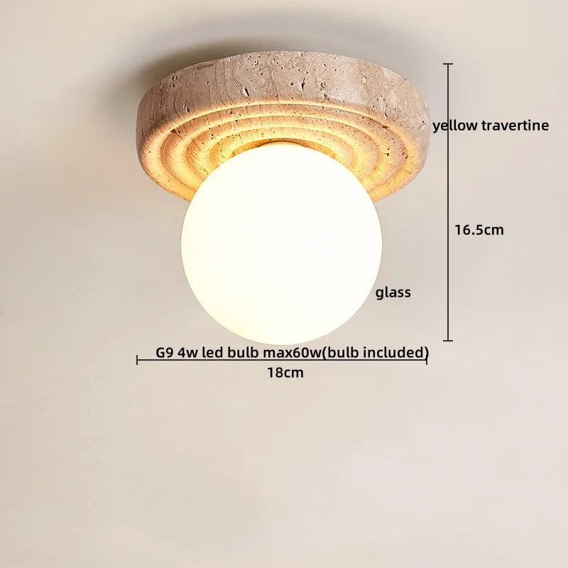 IWHD Natural Stone LED Ceiling Light Decoration Wabi-sabi Wind Aisle Corridor Living Room Modern Ceiling Lamp Yellow Travertine