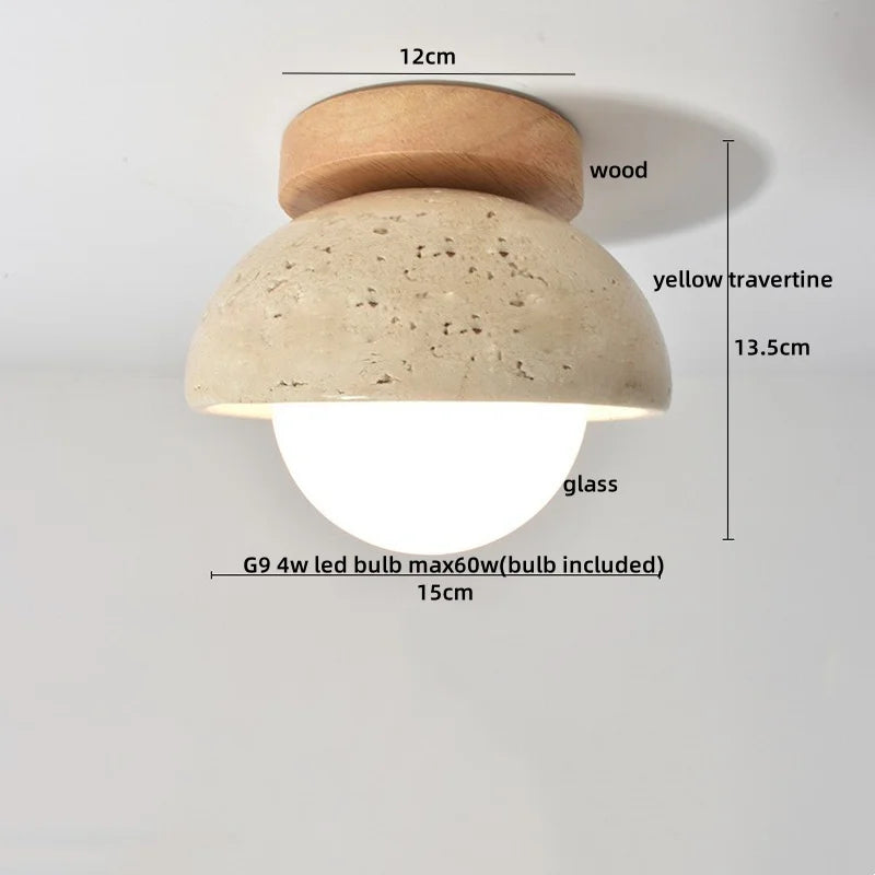 IWHD Natural Stone LED Ceiling Light Decoration Wabi-sabi Wind Aisle Corridor Living Room Modern Ceiling Lamp Yellow Travertine