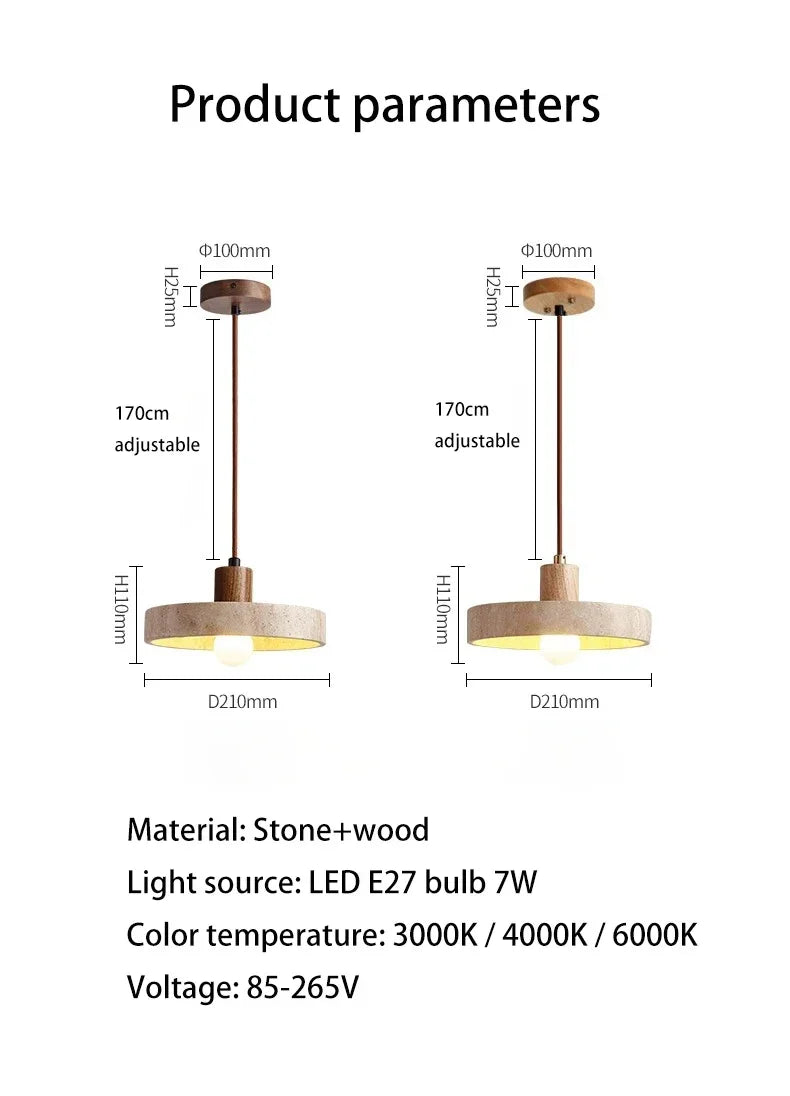 Natural Stone Pendant Light with E27 Bulb Travertine Hanging Lamp Ceiling Suspension for Kitchen Living Dining Room Bedroom