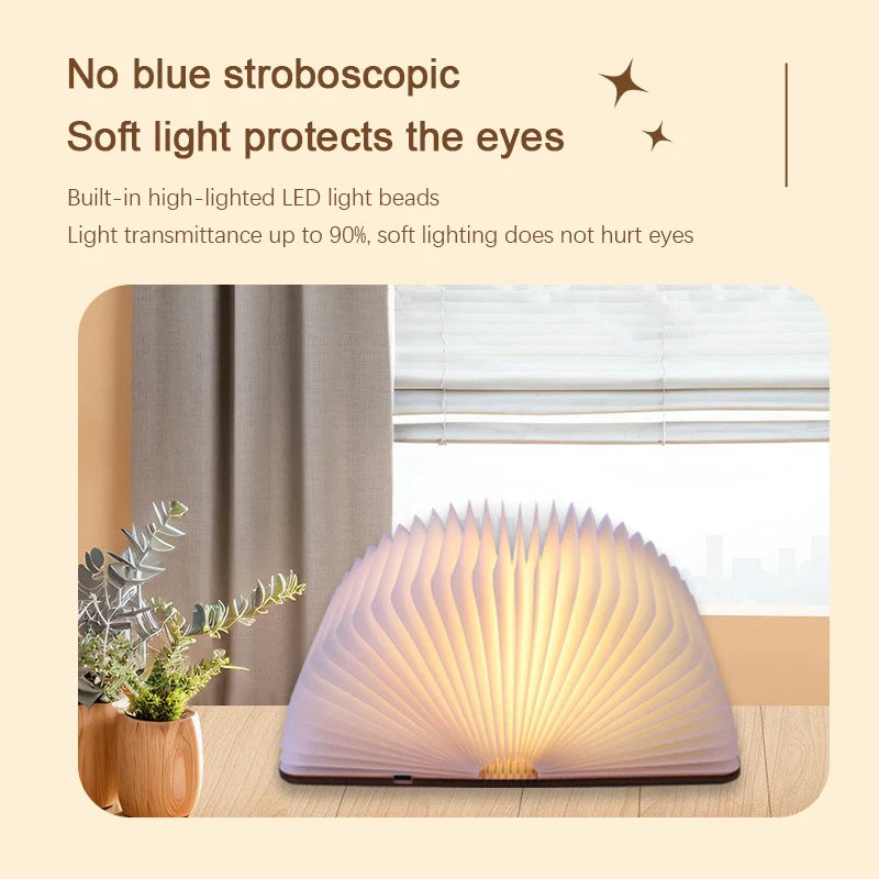 LED Wooden Book Lamp Creative USB Foldable Reading Light Children Birthday Holiday Gift Bedroom Bedside Decoration Night Light
