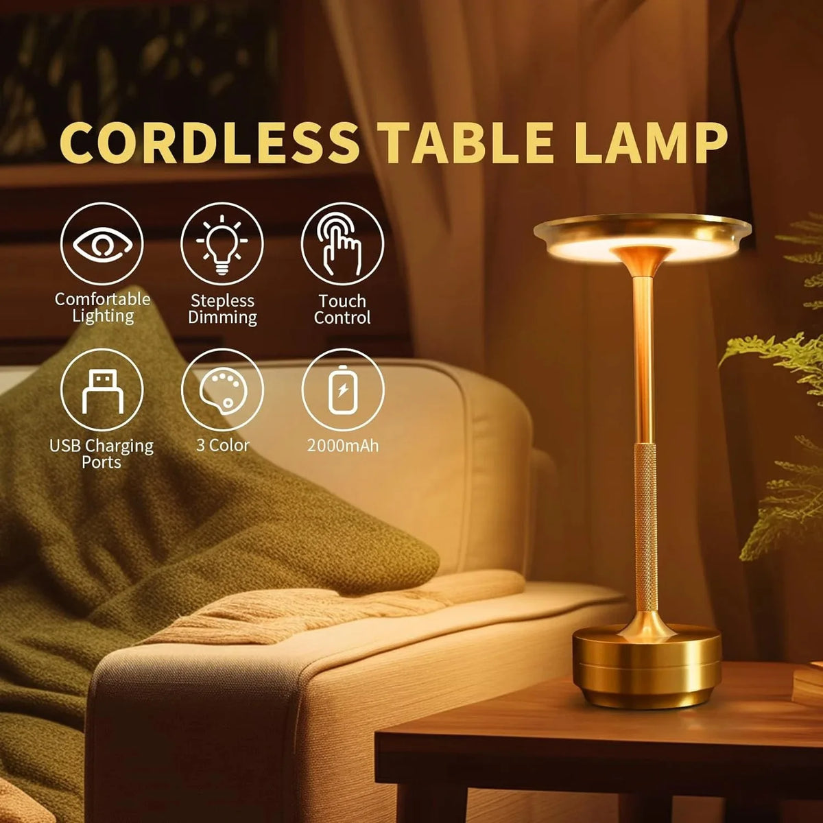 GGbingo Rechargeable Wireless Table Lamp LED Touch Sensor Desktop Night Light Reading Lamp for Hotel Bar Bedroom Decor Light