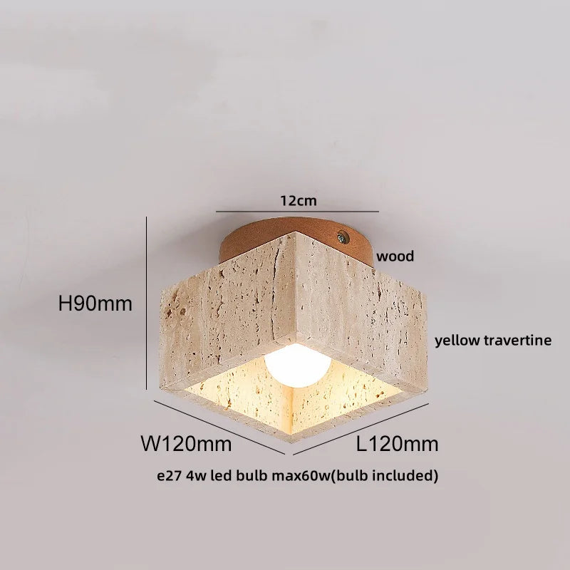 IWHD Natural Stone LED Ceiling Light Decoration Wabi-sabi Wind Aisle Corridor Living Room Modern Ceiling Lamp Yellow Travertine