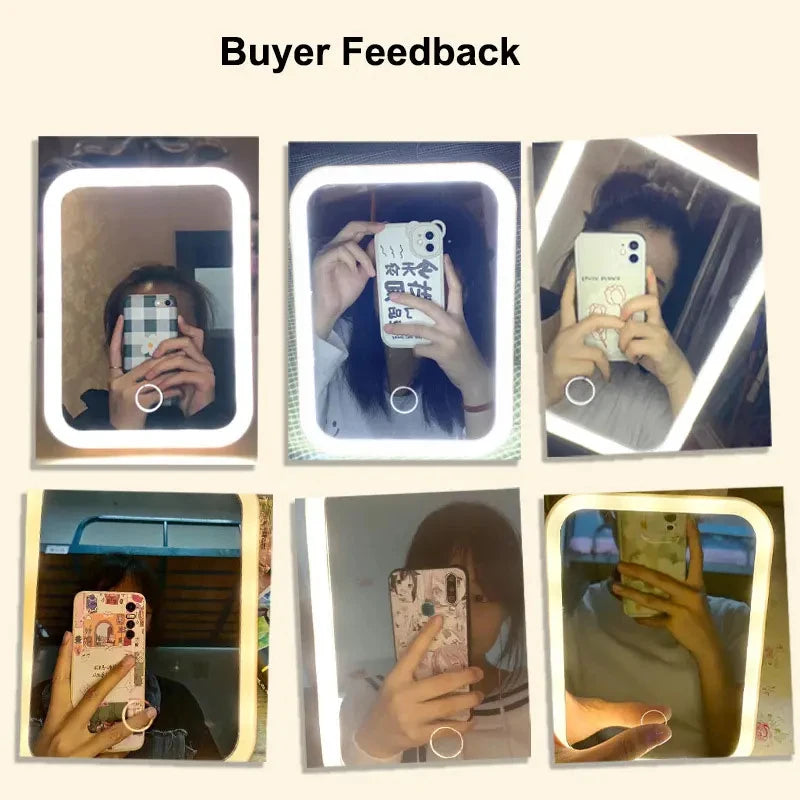 3 Colors LED Vanity Mirror Touch Screen 3 Brightness Dimmable USB Rechargeable Portable Makeup Mirror