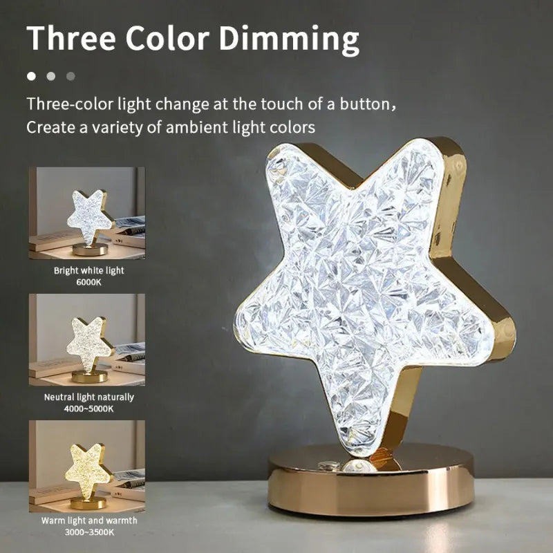 LED Moon Night Light USB Charging Touch Control Diamond Crystal Desk Lamp Bedside Ambient Table for Home Bedroom Decoration