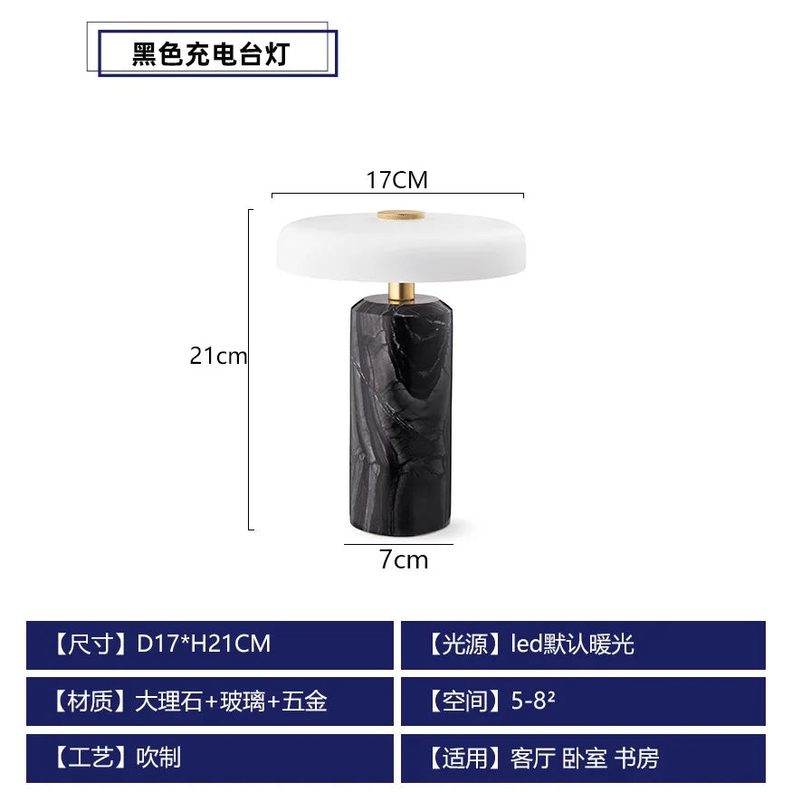 Danish Portable Charging Table Lamp with Touch Switch Atmosphere LED Marble Desk Lights Living Room Bedroom Bedside Study Cafe