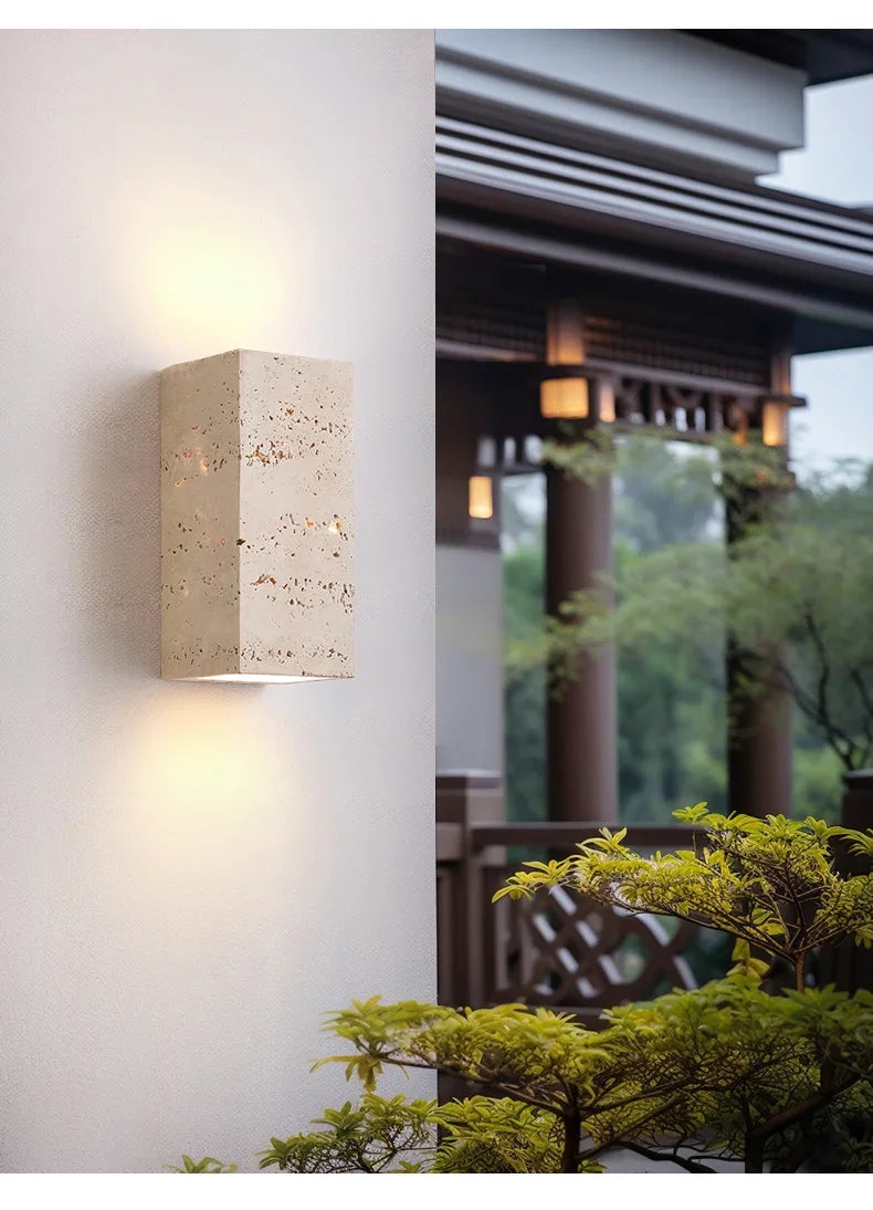 Luma Square Shape Yellow Travertine Wall Lamp for Outdoor Waterproof Courtyard Sconce Hallway Stairs Bathroom Stone Wall Lamp