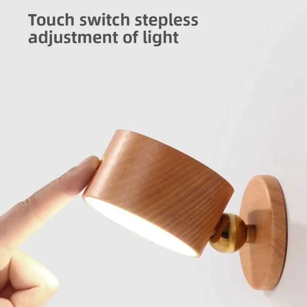 360° Rotating Wooden Wall Mounted Lamp Dimmable Magnetic Mountin Magnetic Night Light Touch Control Double-sided LED Wall Sconce