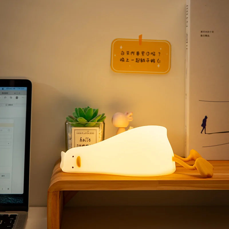Duck Rechargeable LED Night Light Pat Silicone Lamp Bedside Cartoon Cute Children Nightlights for Home Room Decor Birthday Gift