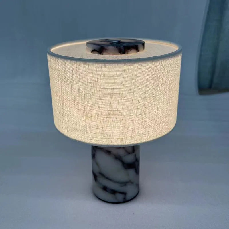 Lessa Marble-Style Table Lamp with Fabric Shade
