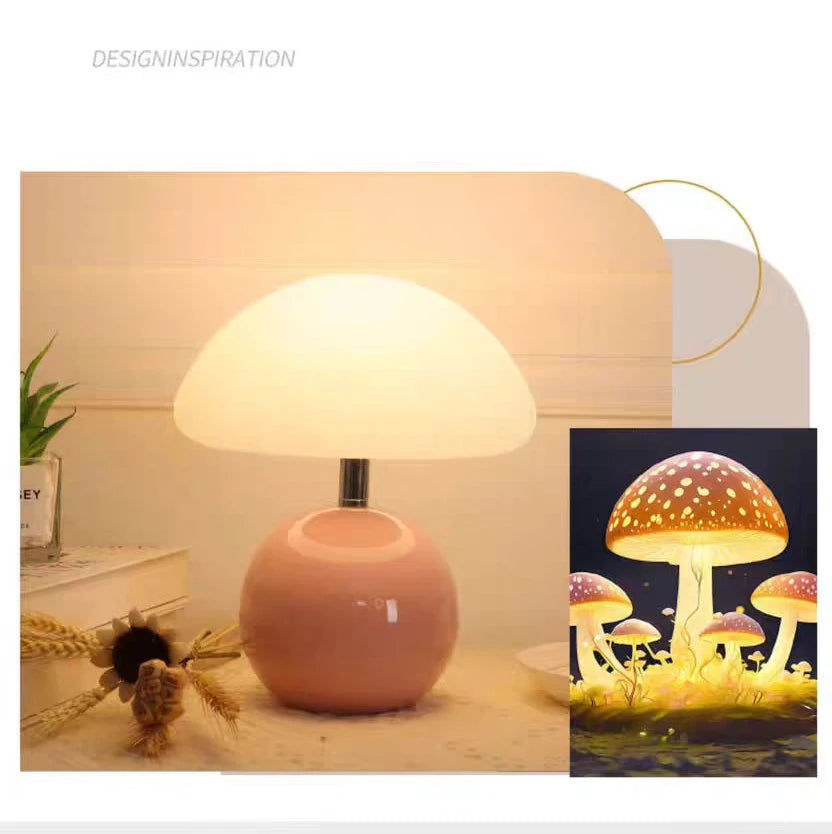 Ceramic Mushroom Table Lamp Nordic Cream Style Bedroom Bedside Living Room and Dining Room Table Lamp Atmosphere Table Lamp