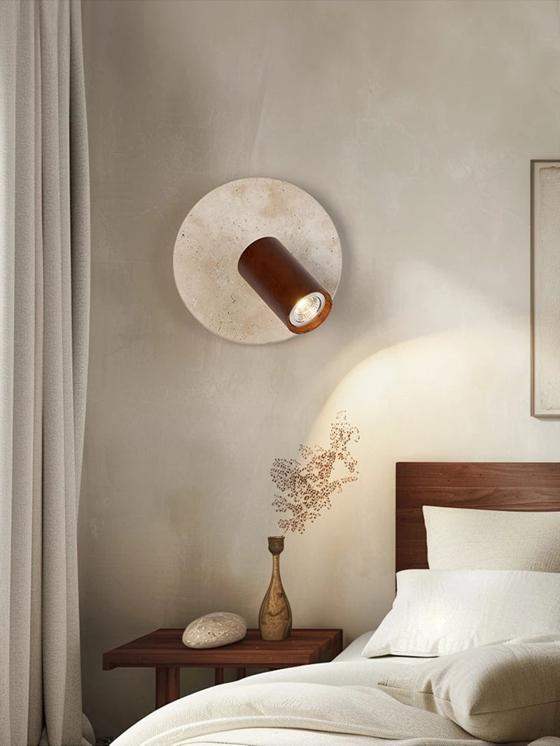 IWHD Modern LED Wall Lamp Yellow Travertine Glass Lampshade Wall Light Indoor Room Decoration Bedside Lighting Applique Murale