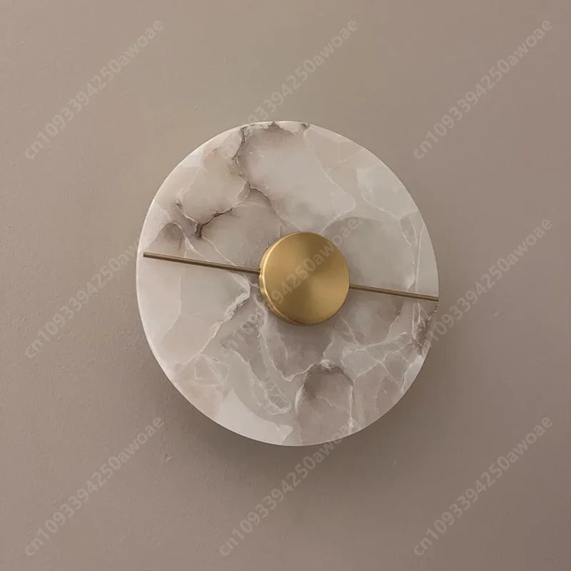 Modern Luxury Creative Natural Marble Copper Wall Light - Alabaster Marble Wall Sconce for Bedroom Bedside Living Room Aisle