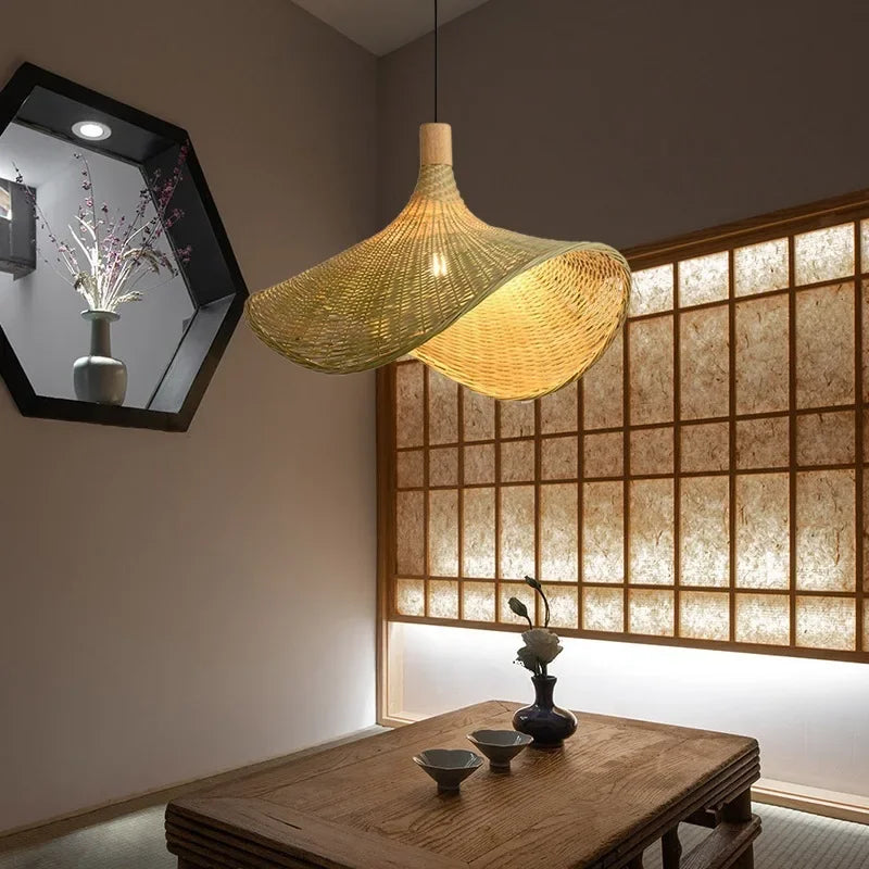 Hand Knitted Chinese Style Weaving Hanging Lamps 18/19/30cm Bamboo Pendant Lamp Restaurant Home Decor Lighting Fixtures