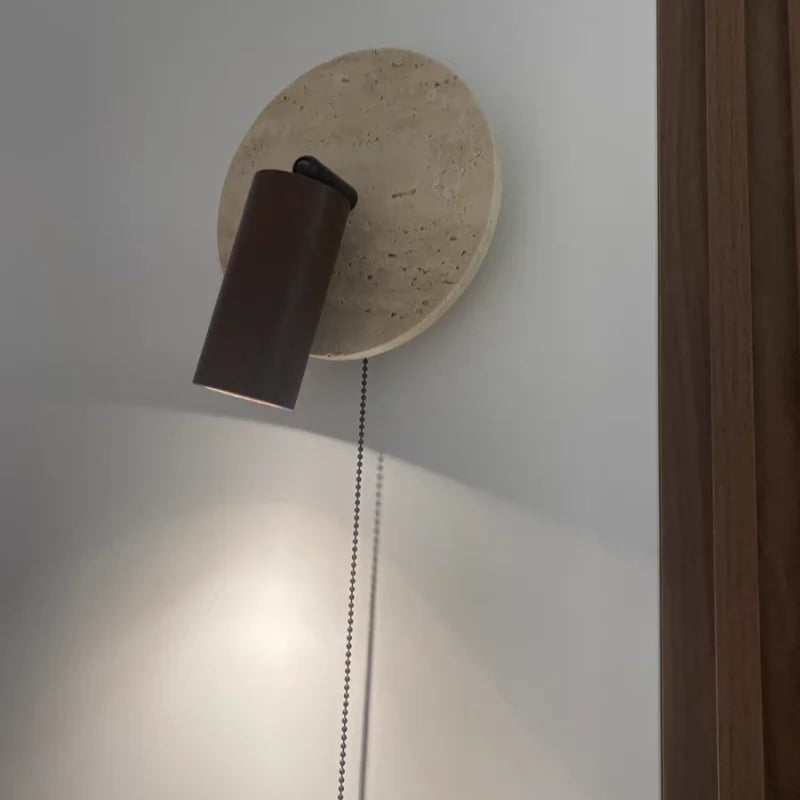 IWHD Wood LED Wall Lamp Sconce Pull Chain Aisle Bedroom Rotate Yellow Travertine Nordic Modern 2 Lighting Bathroom Mirror Light